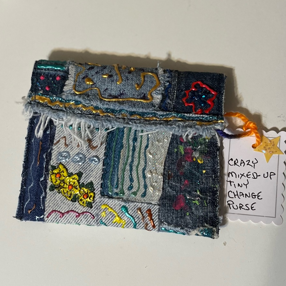 Crazy mixed-up change purse, tiny, many colors